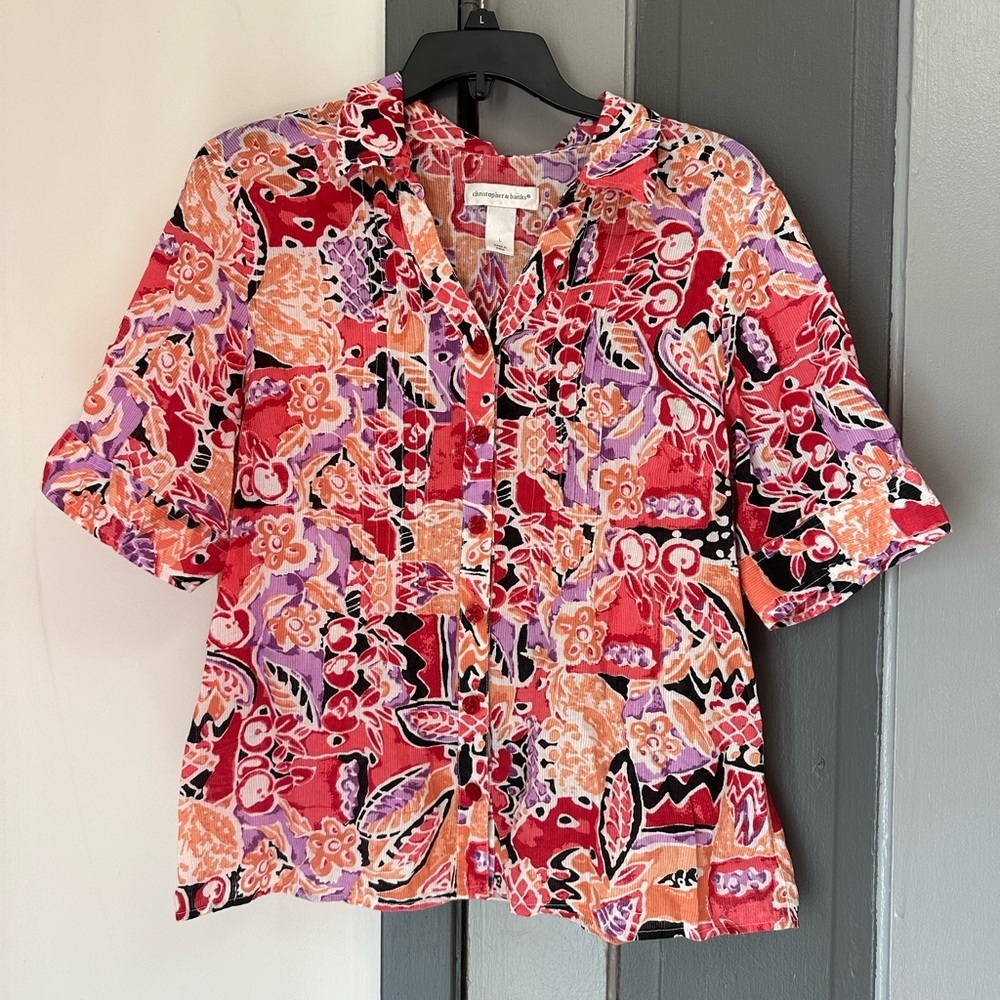 Christopher & Banks Red and Purple Floral Blouse